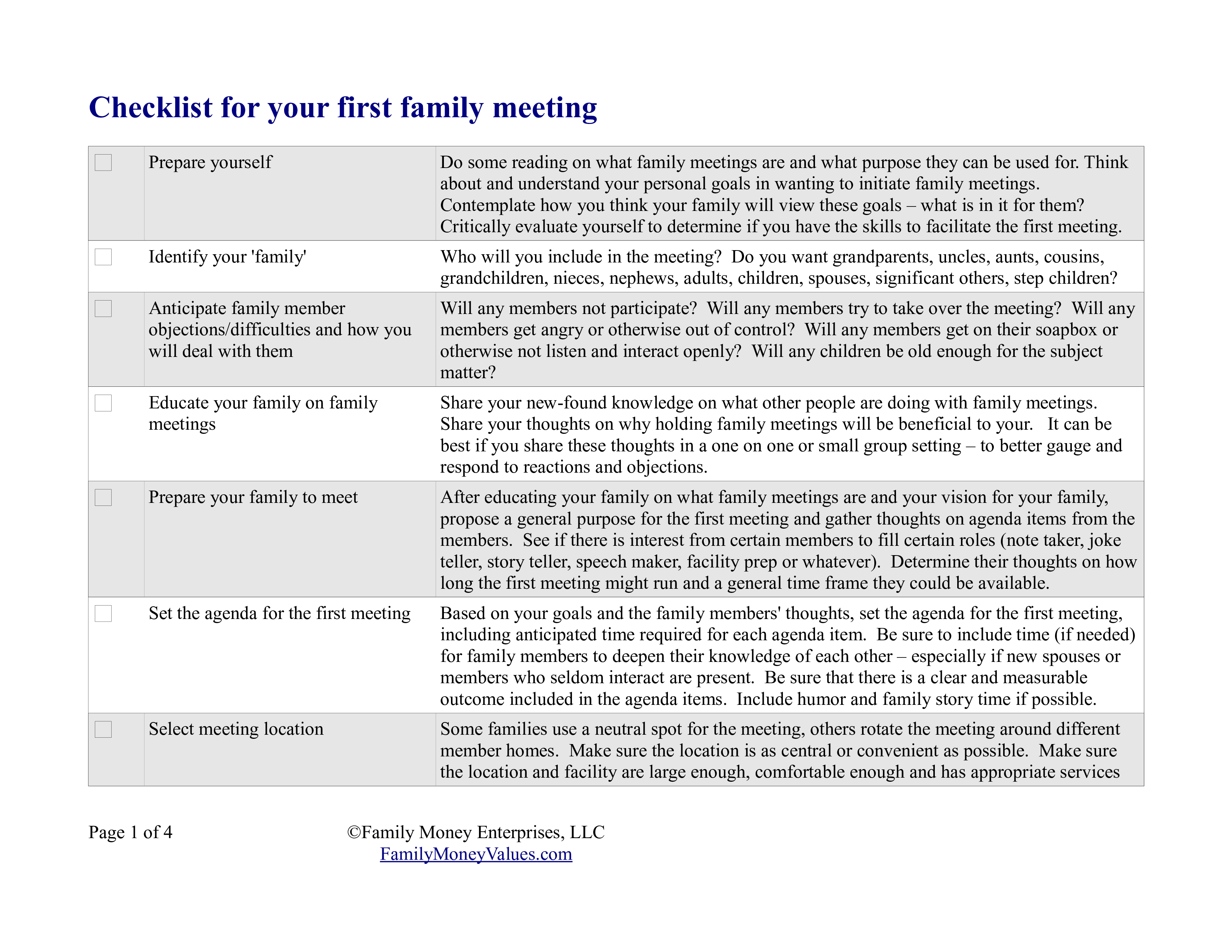 Family Meeting Checklist main image