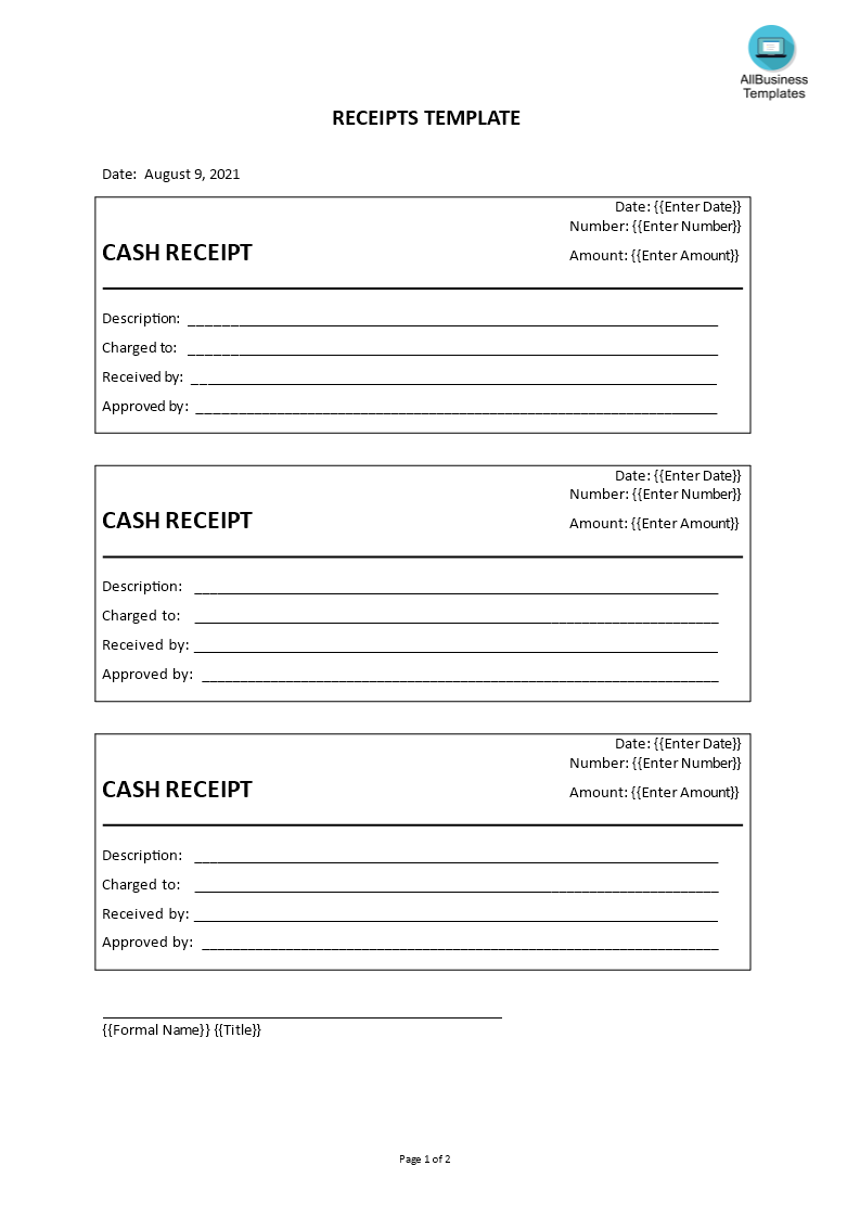 receipts template modèles