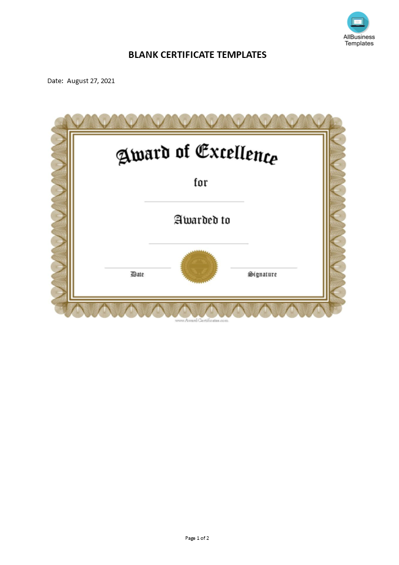 blank certificate template voorbeeld afbeelding 