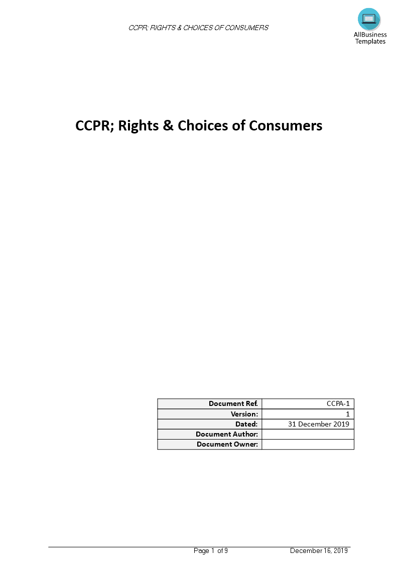 CCPA Rights and Choices Form 模板