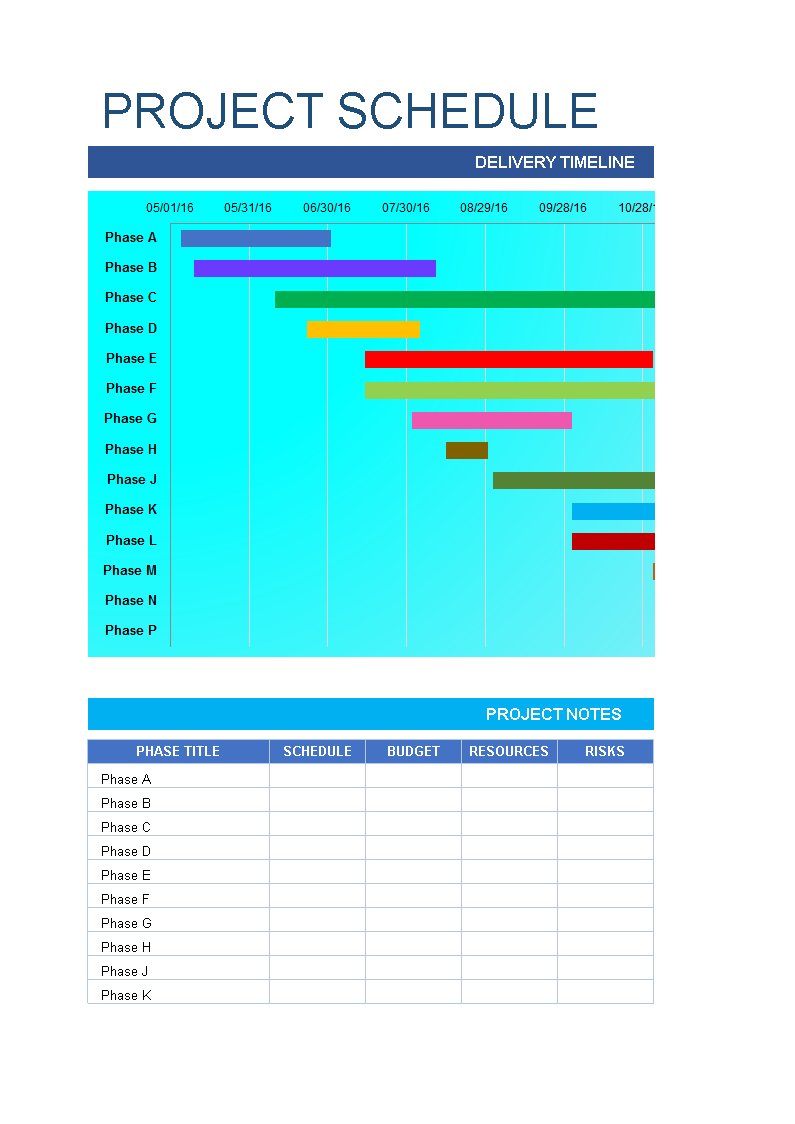 Project Schedule Excel Spreadsheet template 模板