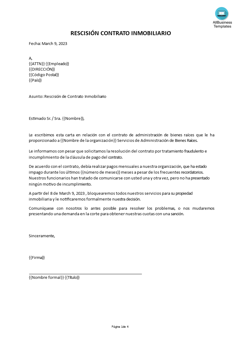 carta de terminación de contrato de arrendamiento Hauptschablonenbild