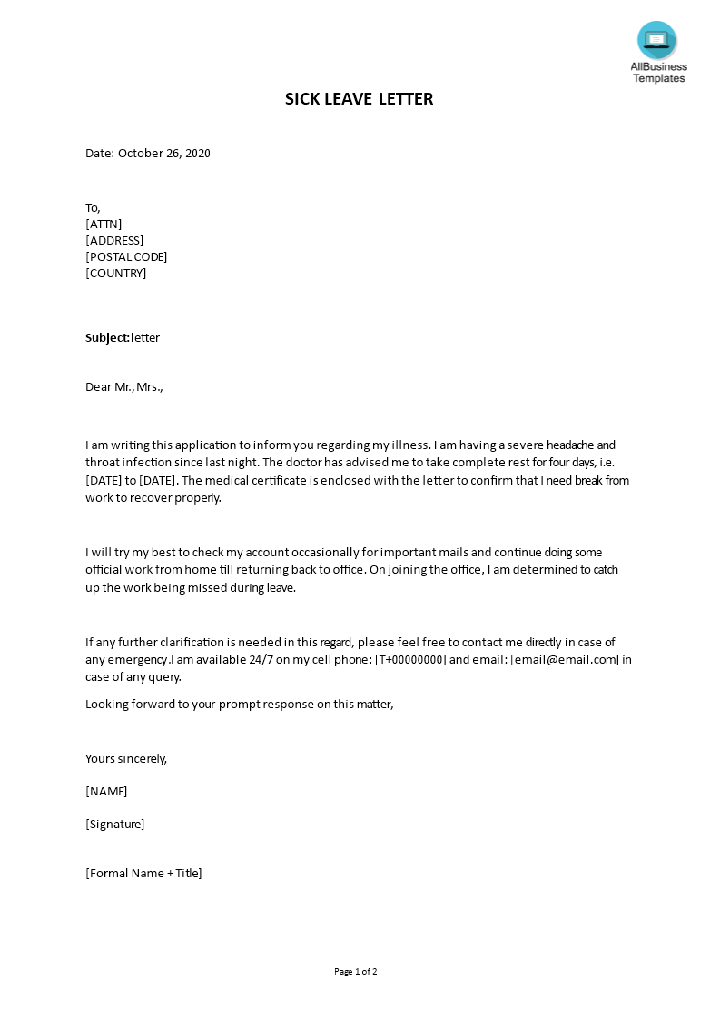 continuous sick leave letter template