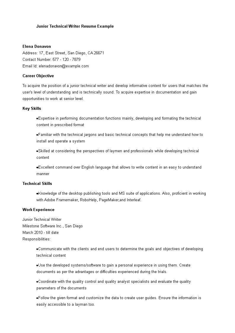 junior writer resume template