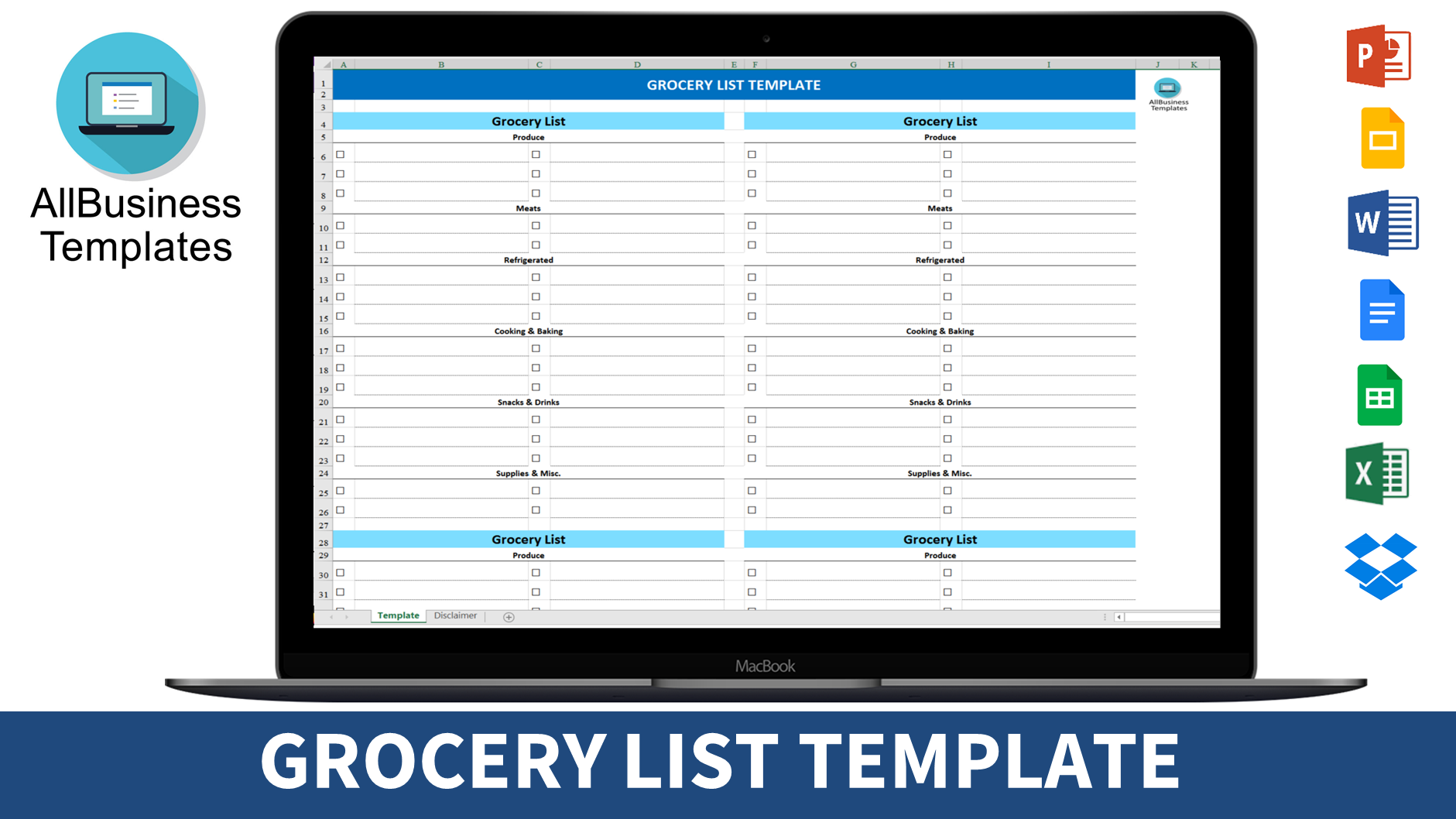Free printable grocery list by category 模板