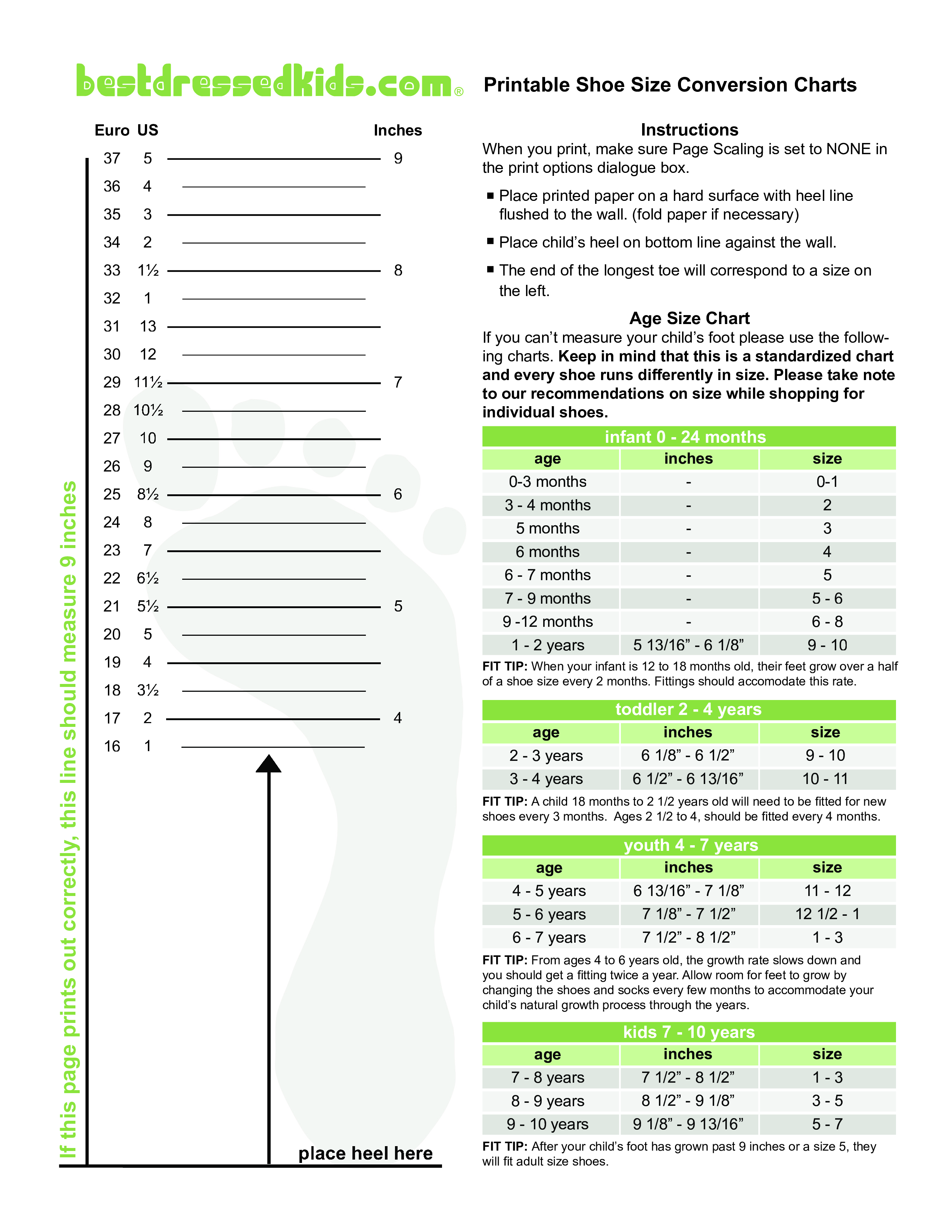 Printable Newborn Shoe Size Chart main image