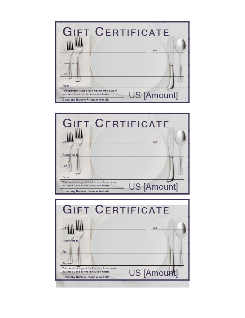 Kostenloses Dinner Gift Certificate With Regard To Restaurant Gift Certificate Template