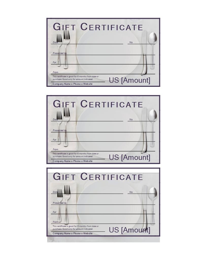 dinner gift certificate modèles