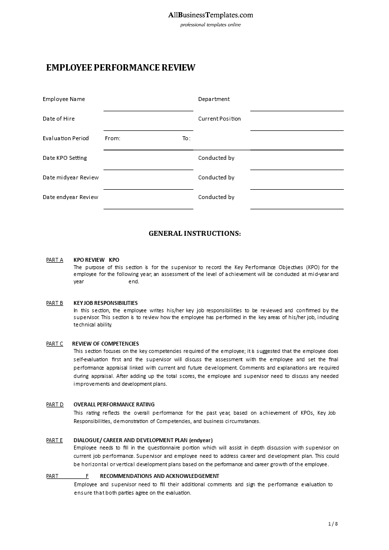 employee performance review template (epr) template