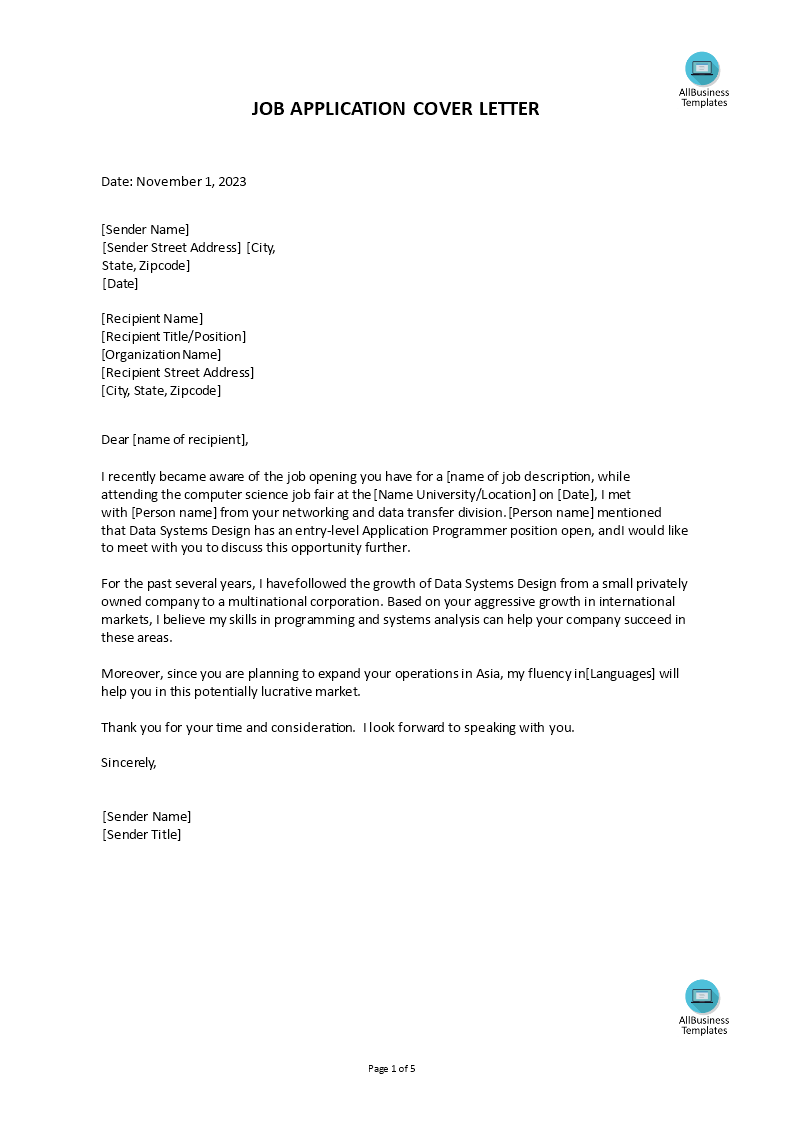 Kostenloses IT Job Application Cover Letter