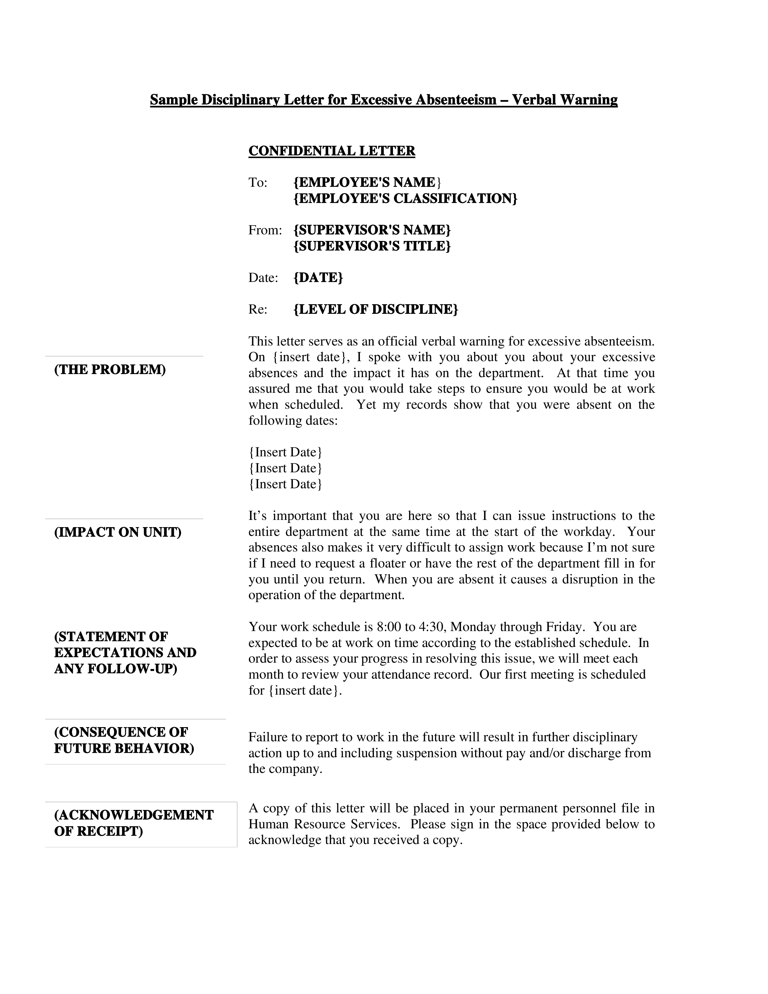 disciplinary verbal warning letter Hauptschablonenbild