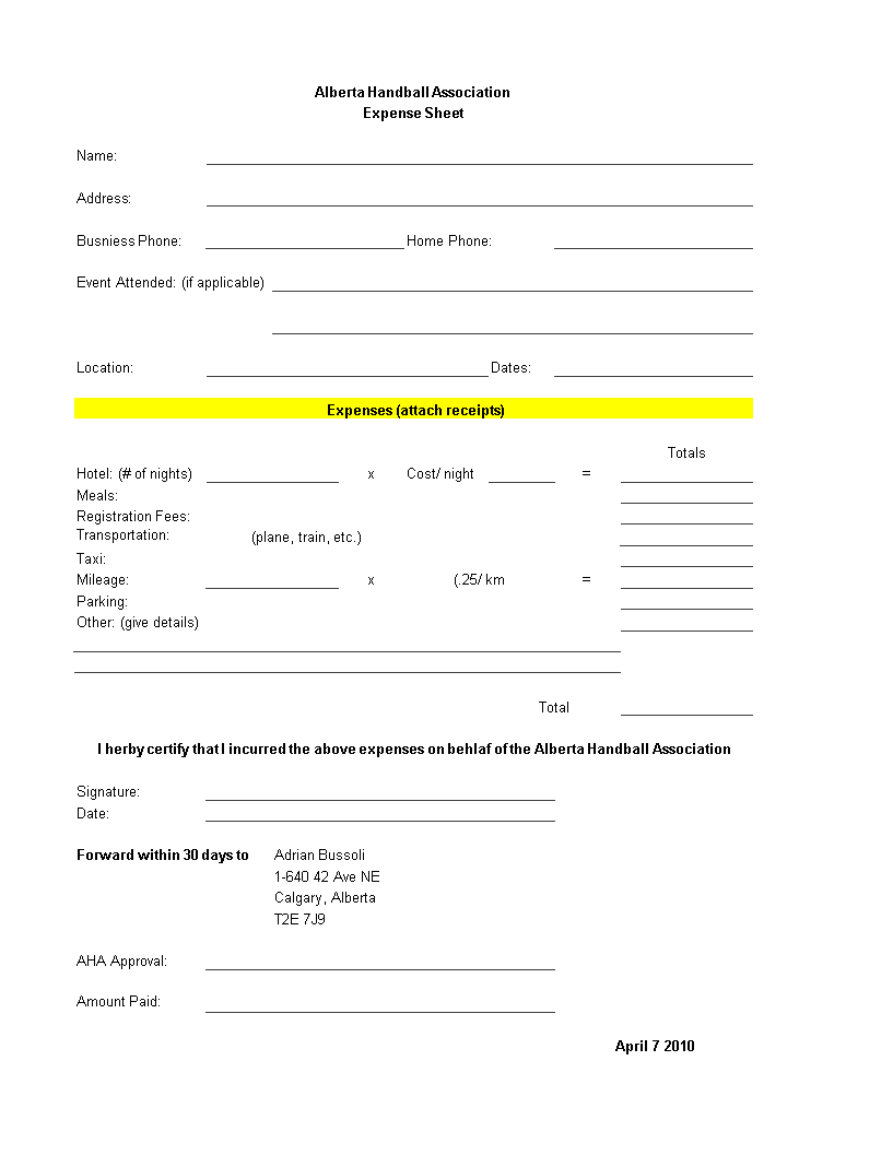 excel expense sheet Hauptschablonenbild