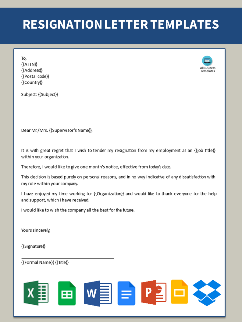 simple job resignation letter format Hauptschablonenbild