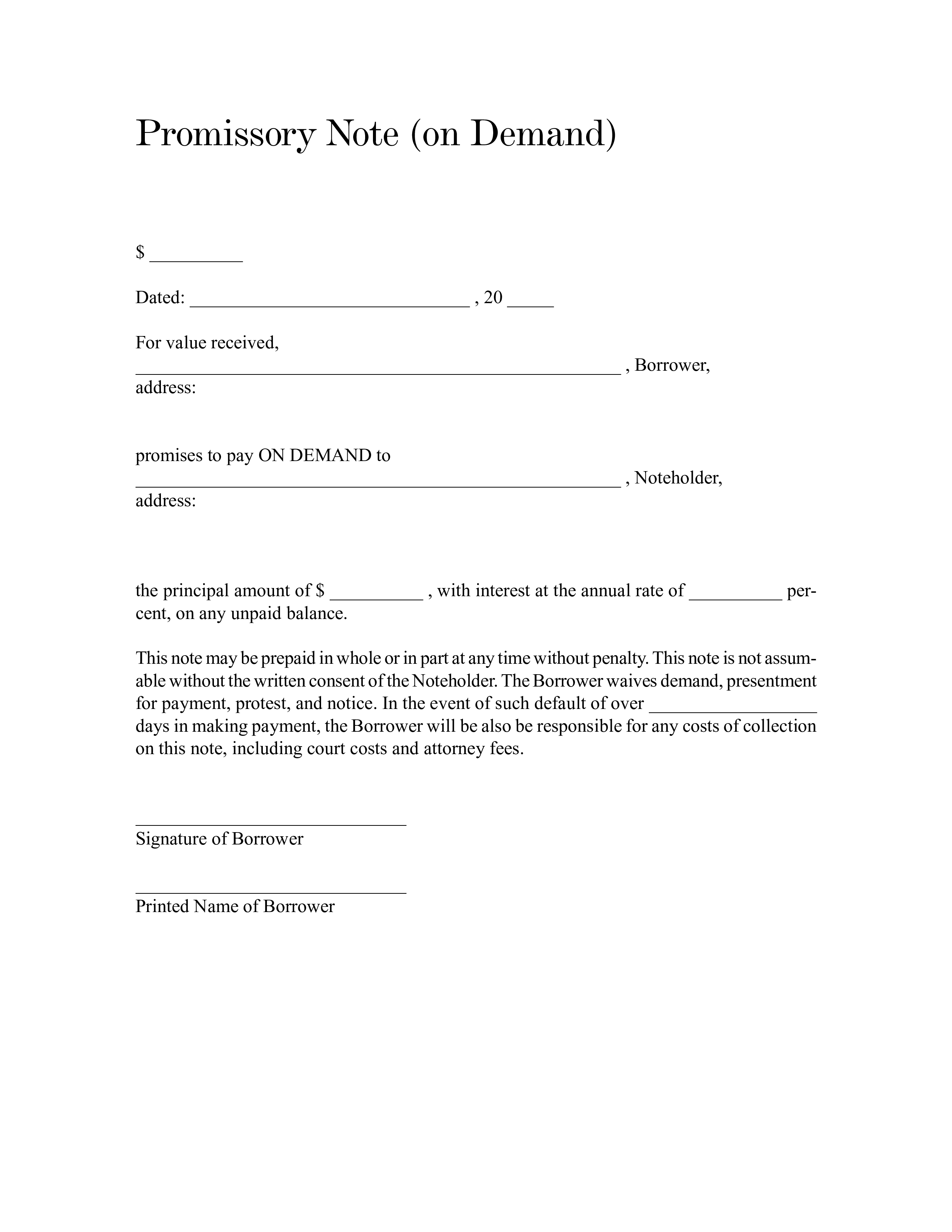 promissory demand template