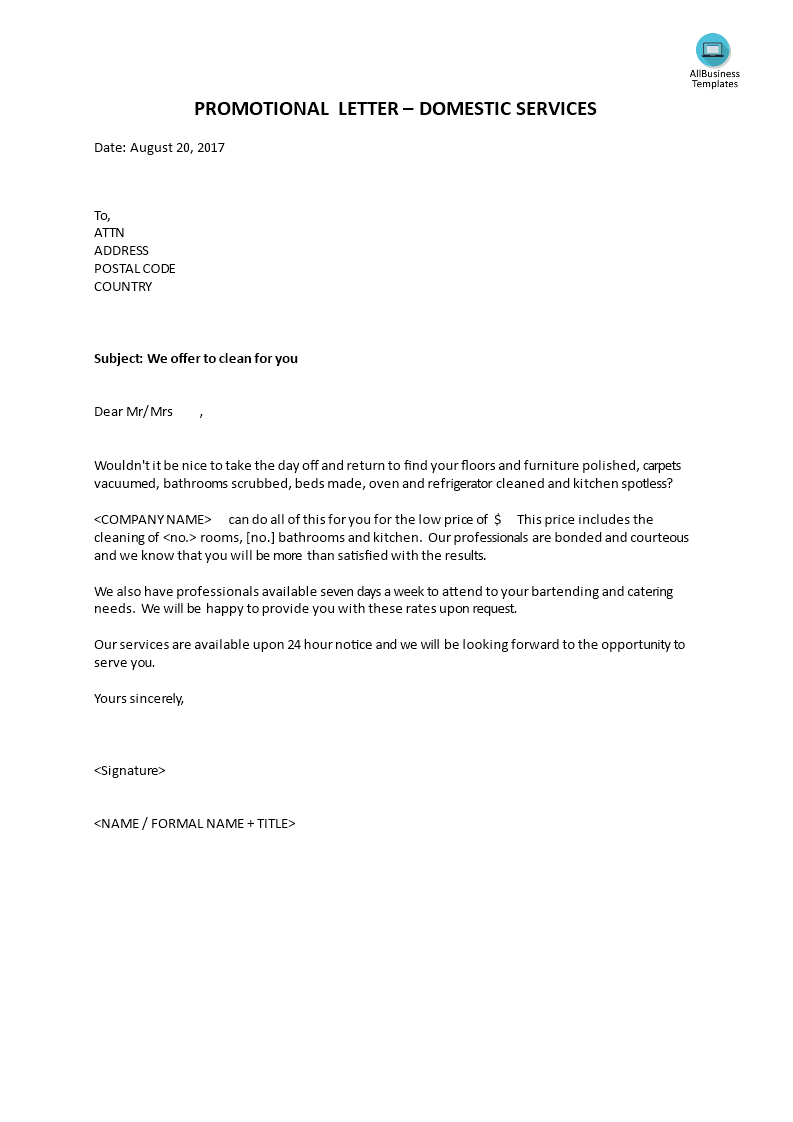 promotional letter - domestic services template