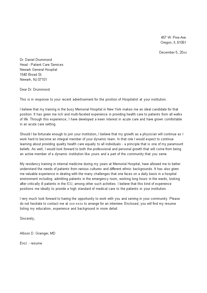 application letter to a teaching hospital