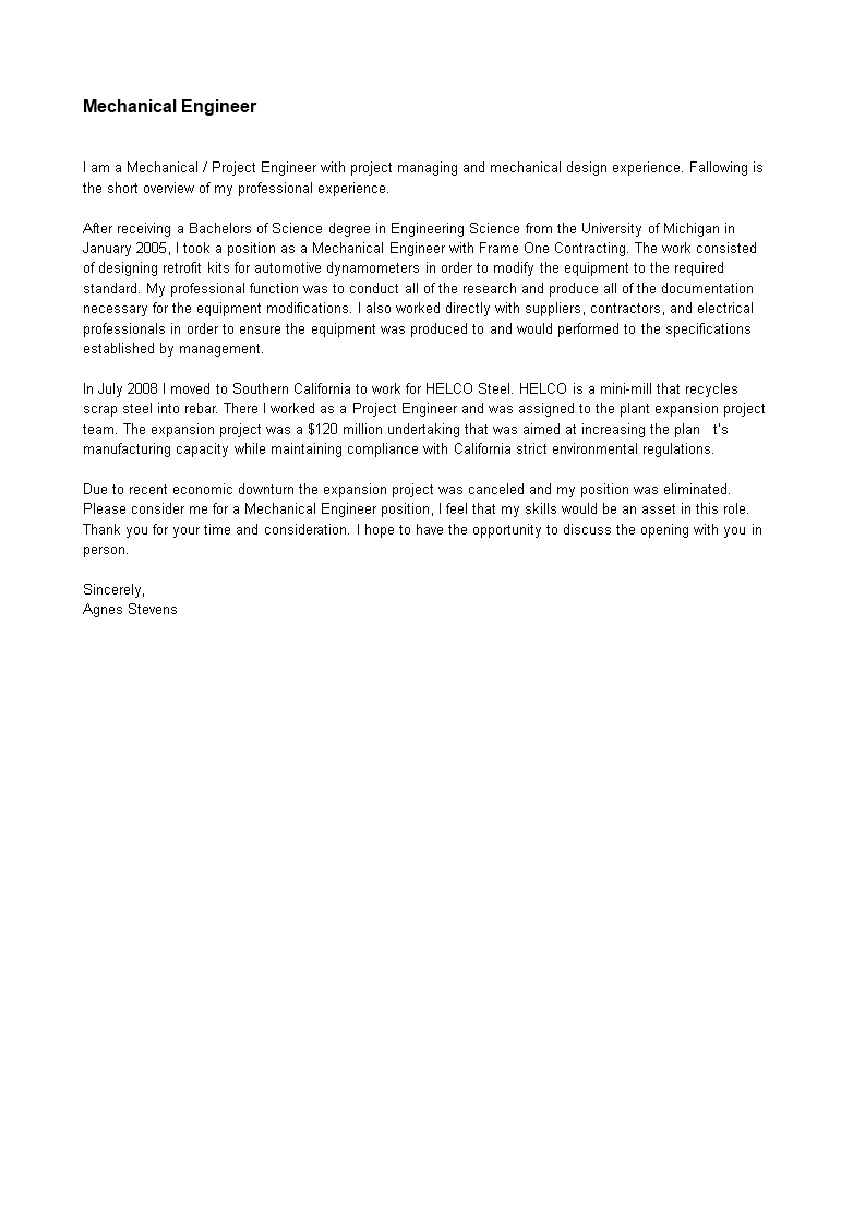 Unsolicited Application Letter For Engineer main image