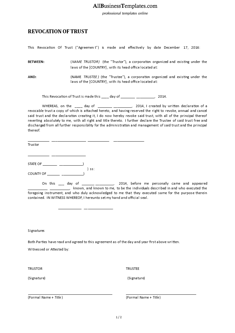 revocation of trust template