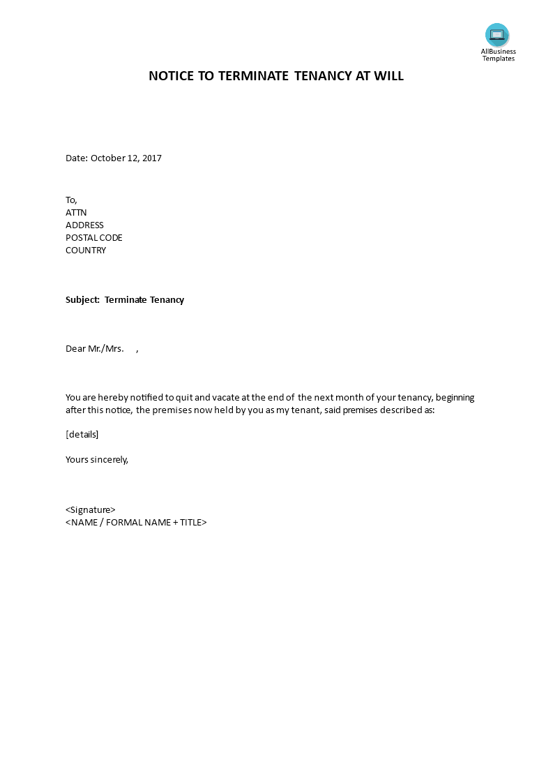 Tenant Termination Letter From Landlord from www.allbusinesstemplates.com