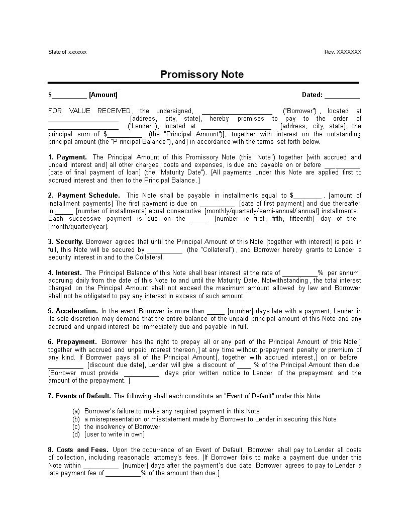 detailed promissory note-installment payment Hauptschablonenbild