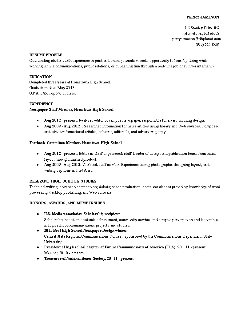 sample resume profile template