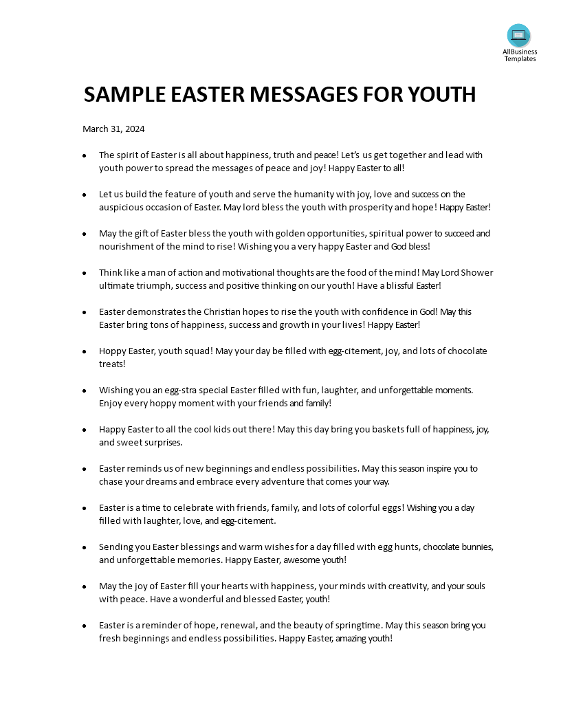 sample easter messages for youth voorbeeld afbeelding 