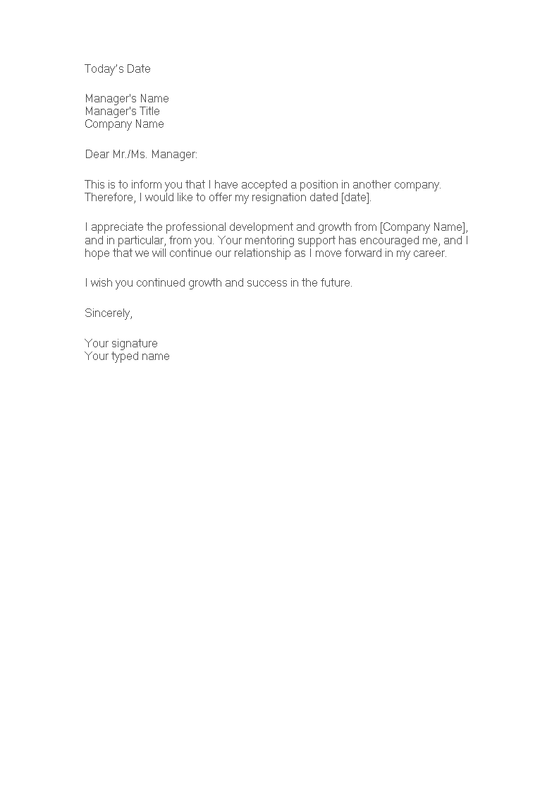 formal resignation letter with good reason template