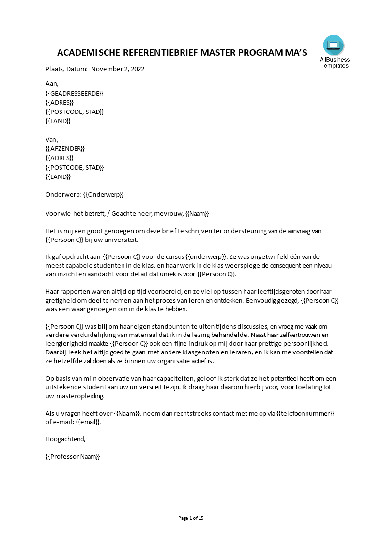 academische referentiebrief voorbeeld plantilla imagen principal