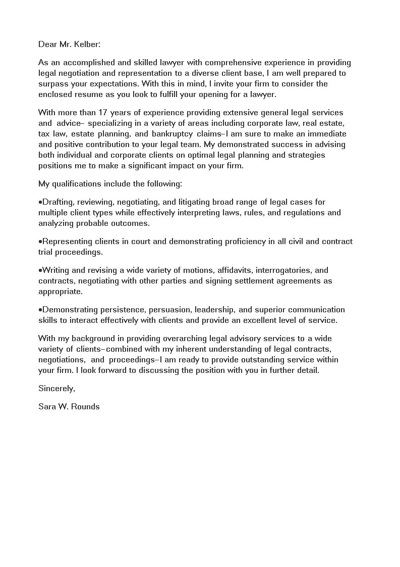 lawyer cover letter template