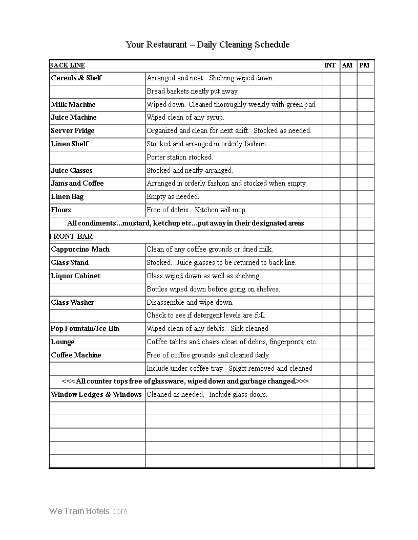 restaurant employee schedule template