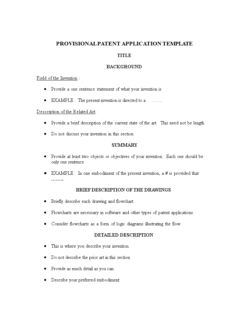 Kostenloses Provisional Patent Application Template