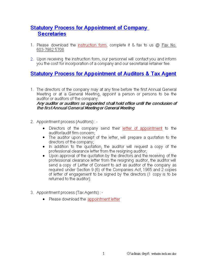 tax agent appointment letter template