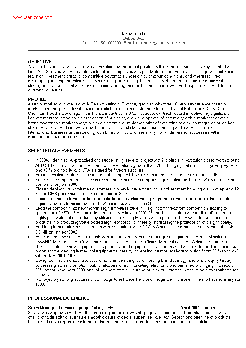 sales and business development resume modèles