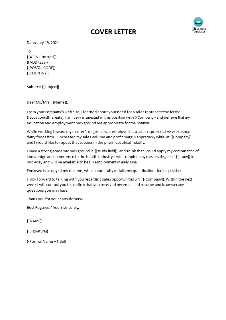 marketing cover letter example template