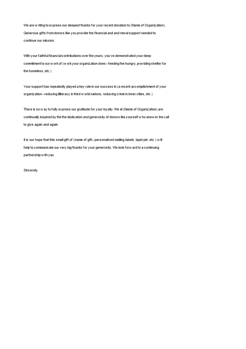 business thank you letter for donation template