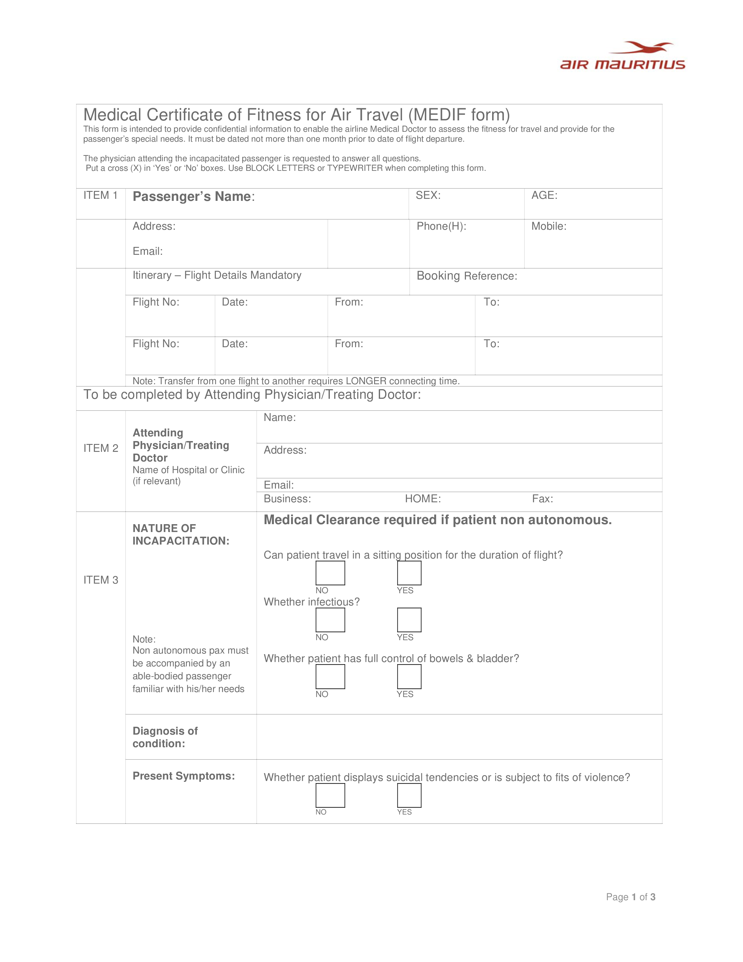 Doctors Fit To Travel Note 模板