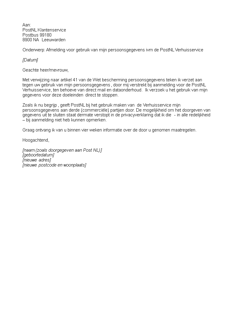 postnl afmeldbrief Hauptschablonenbild