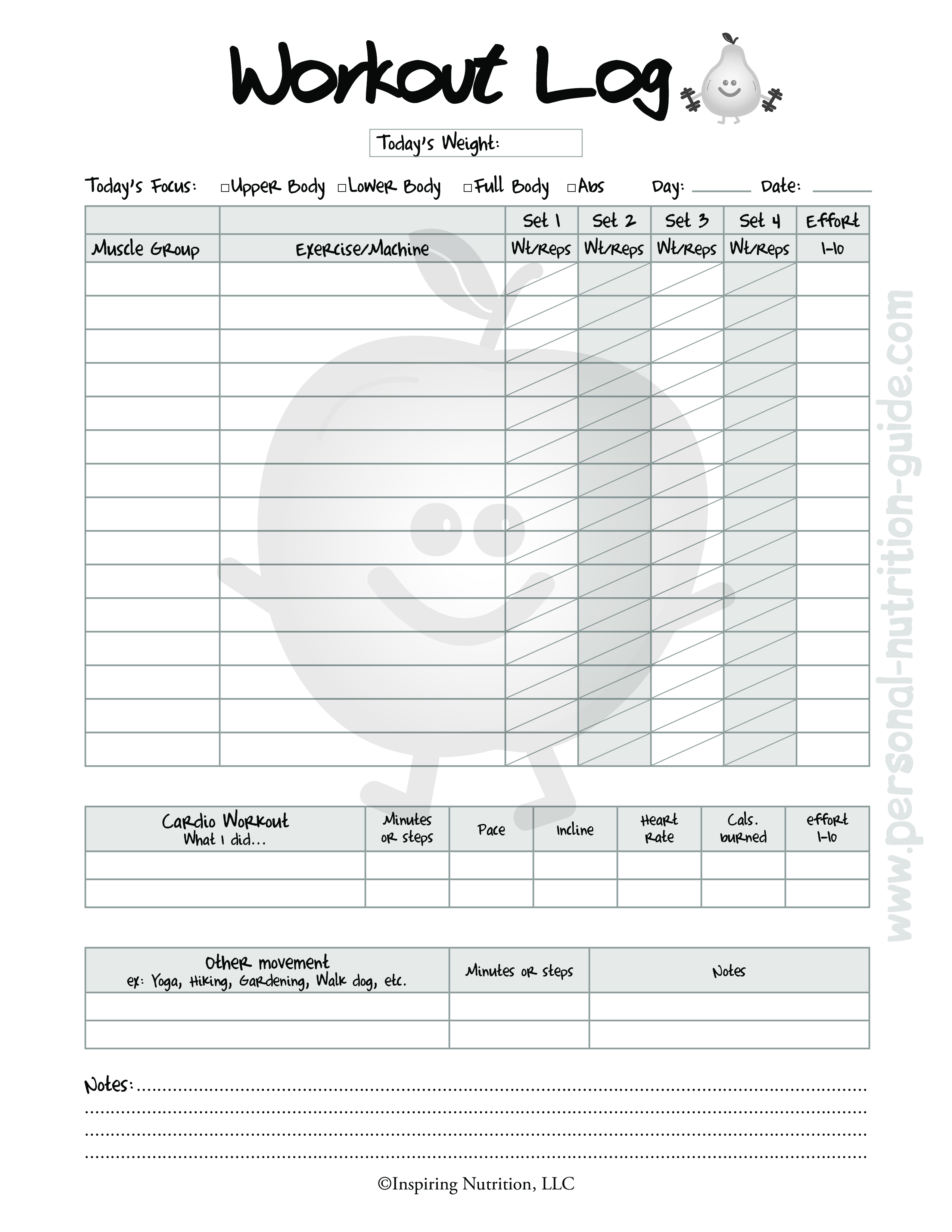 printable blank workout log template