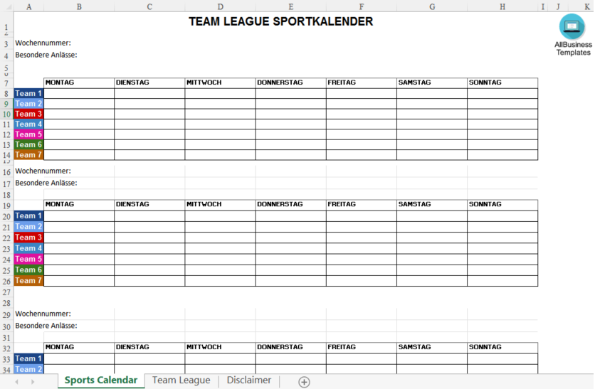 spielplan für eine mannschaftsliga Hauptschablonenbild