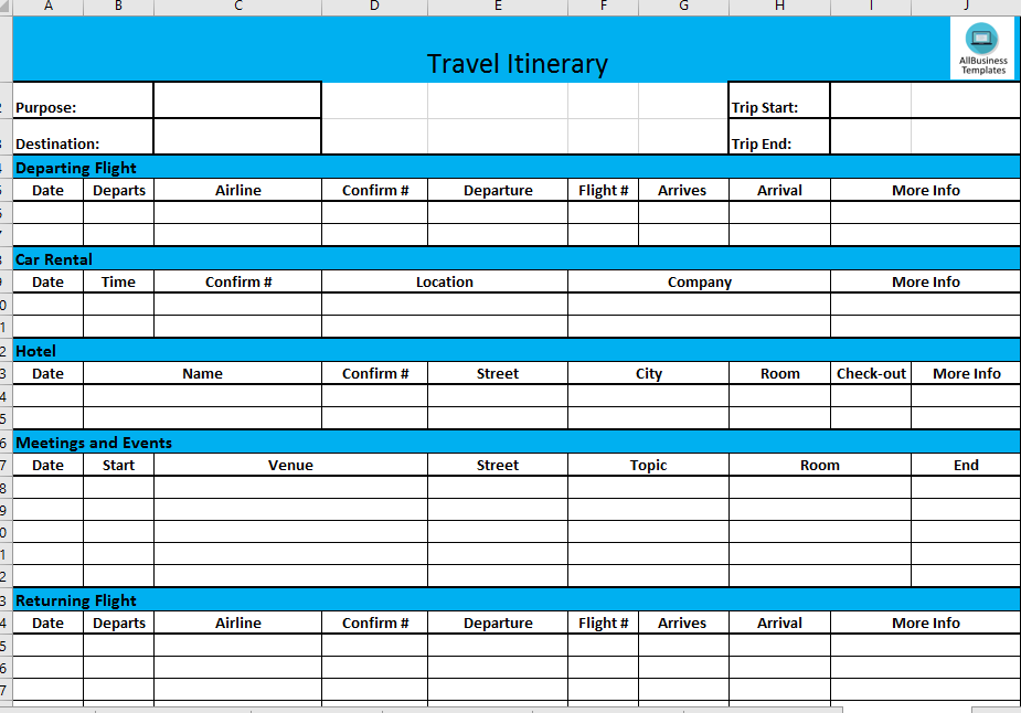 business trip itinerary template free