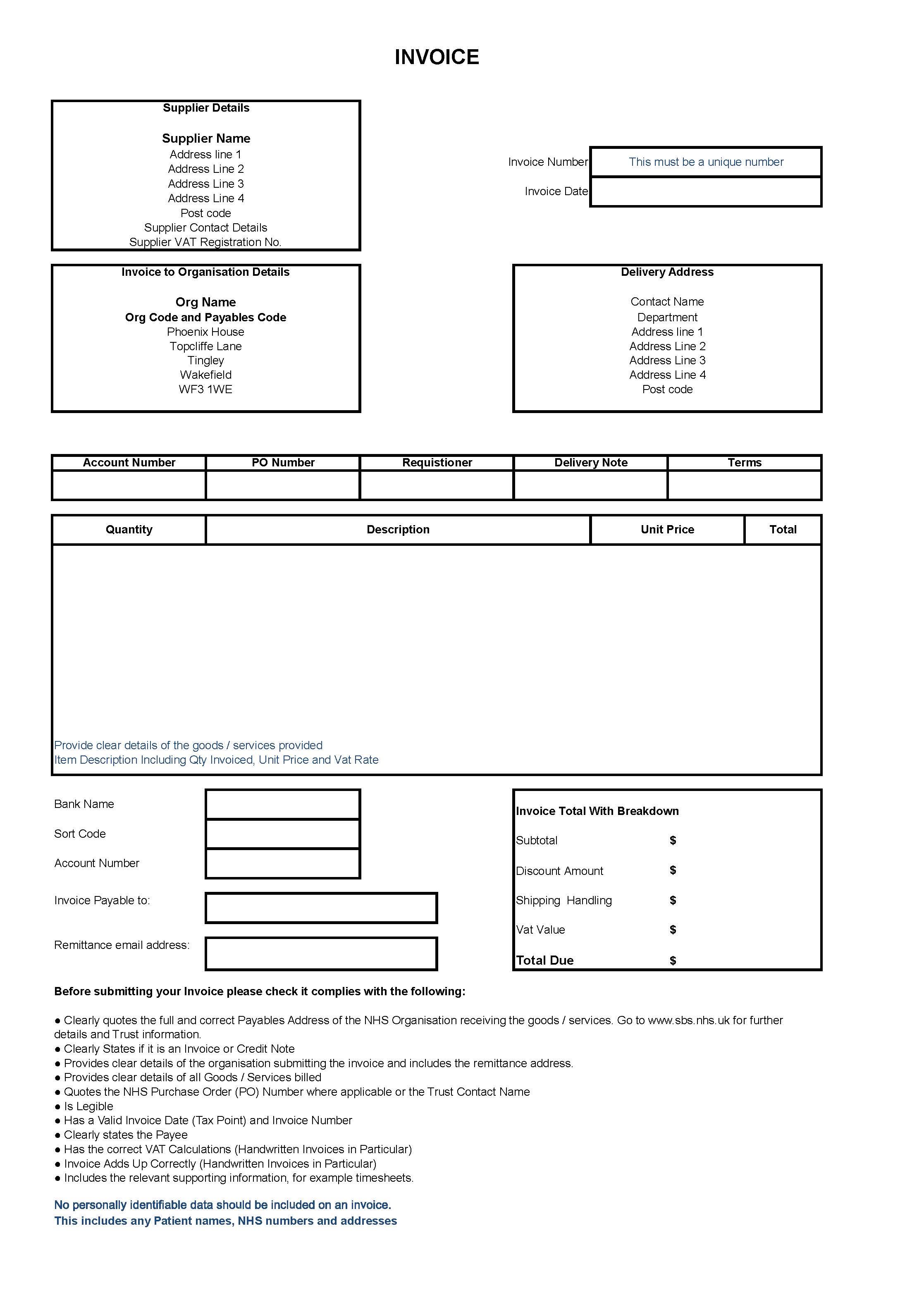 invoice order delivery template with instructions template