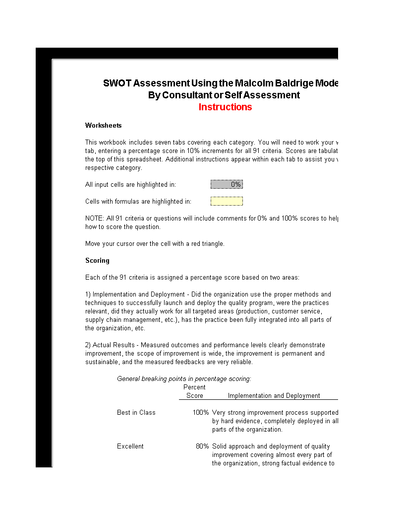 swot assessment using the malcolm baldrige model voorbeeld afbeelding 