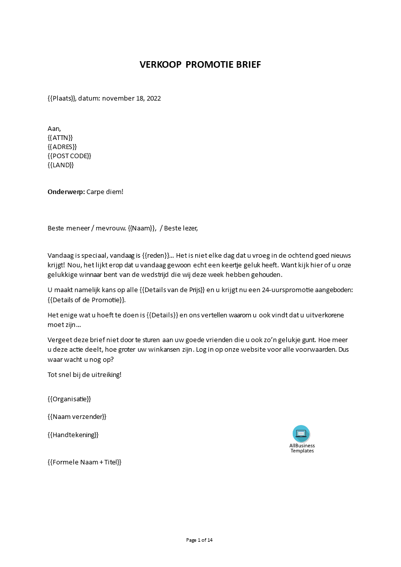 verkoopbrief indeling template