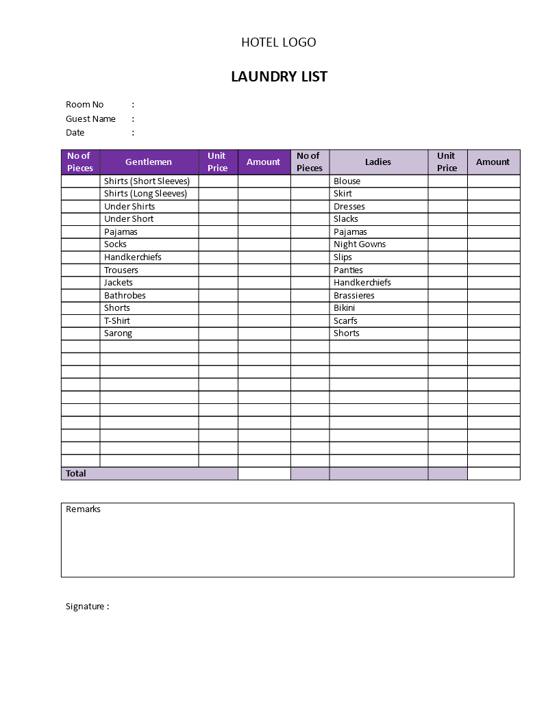 Hotel Laundry Price List Premium Schablone Hotel Laundry Price List Premium Schablone