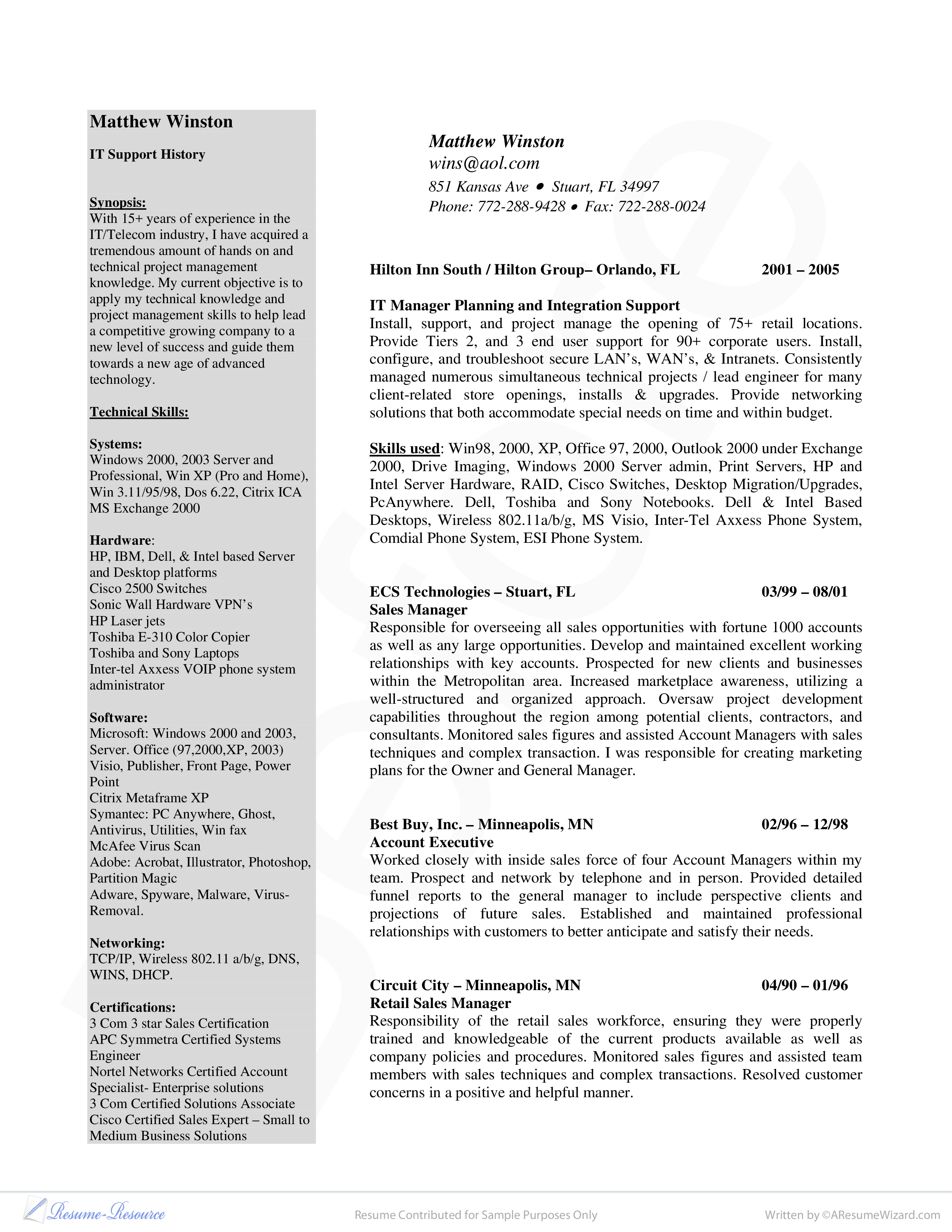 it manager resume sample modèles