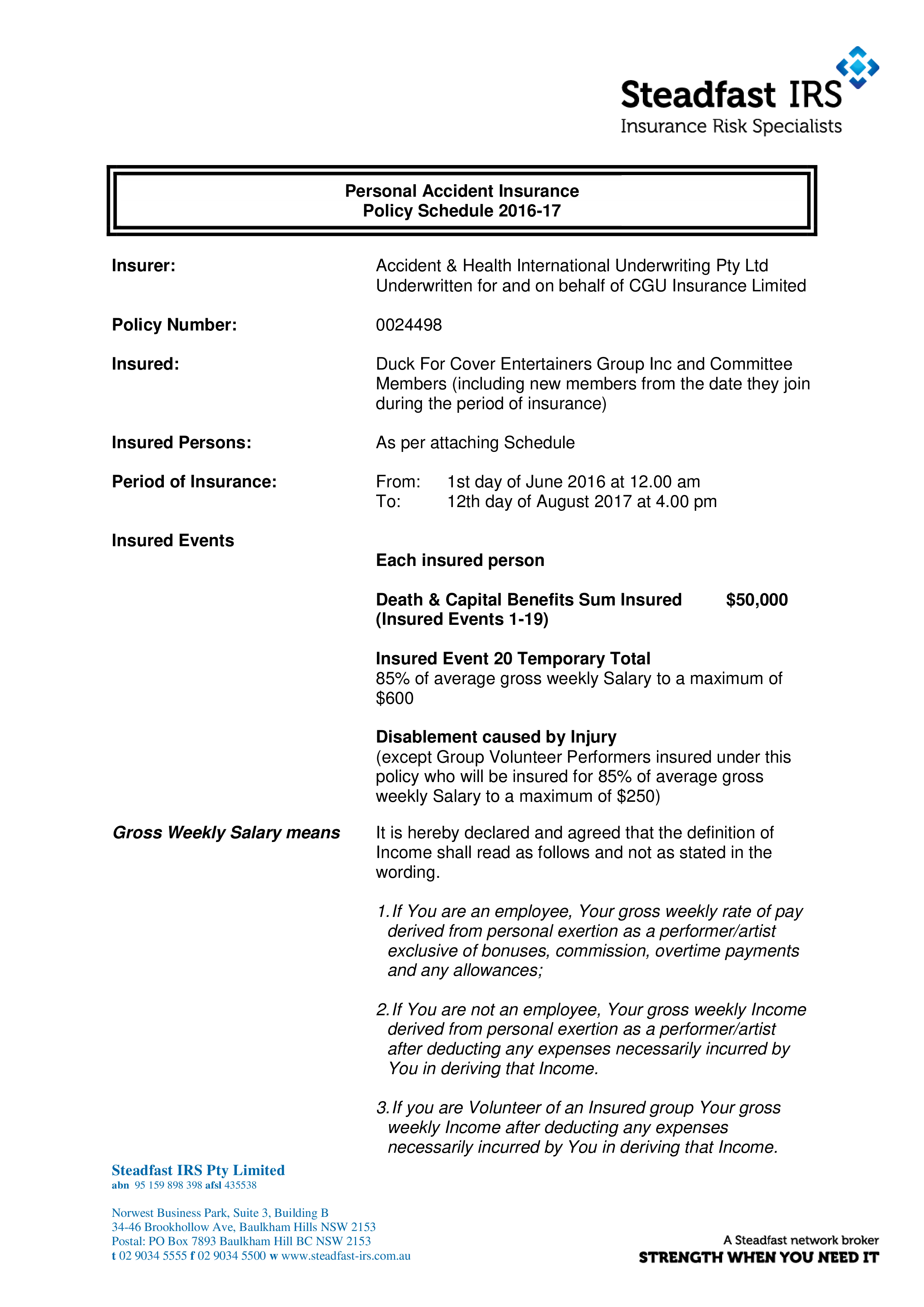 personal accident policy schedule template