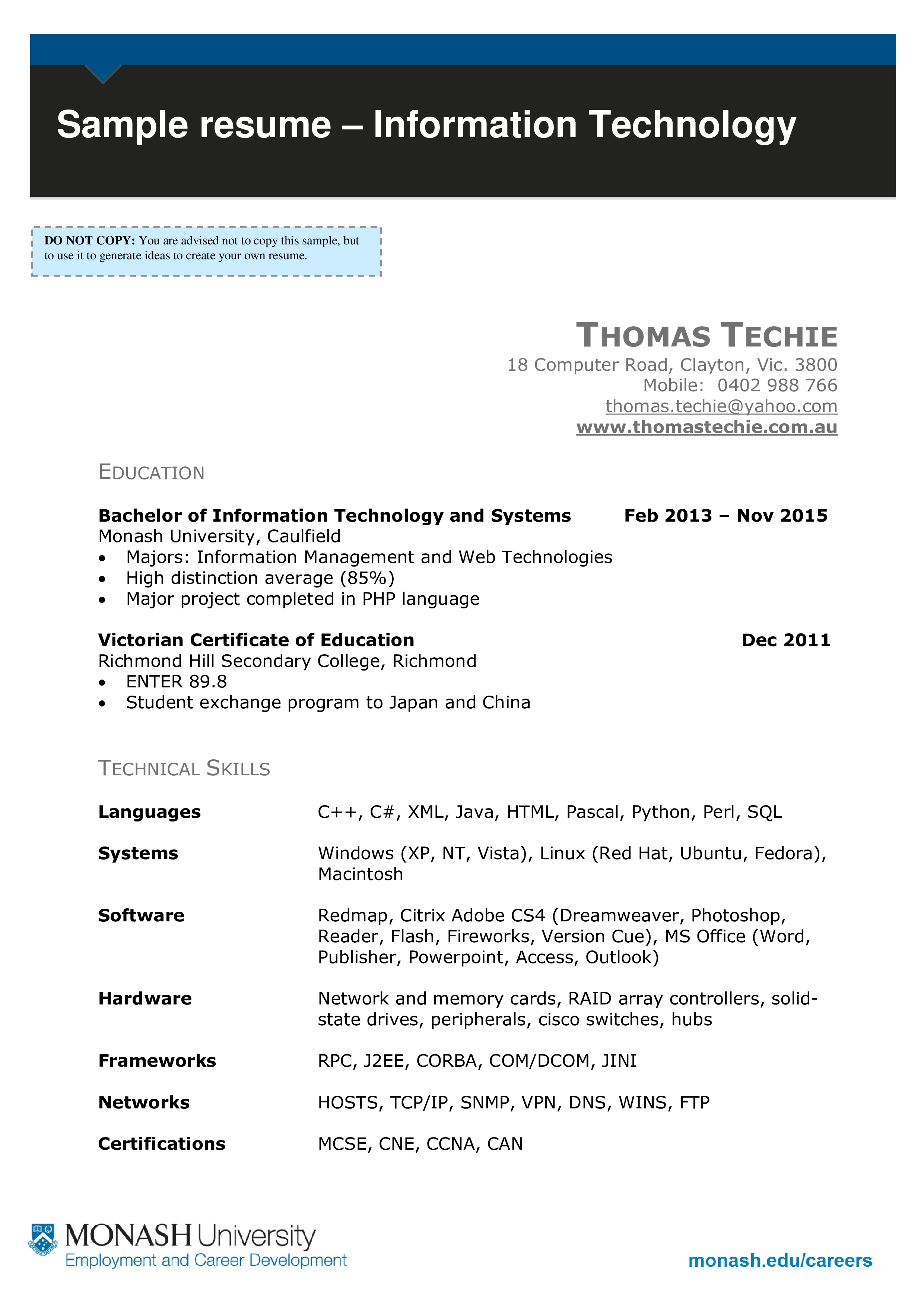 information technology professional resume template