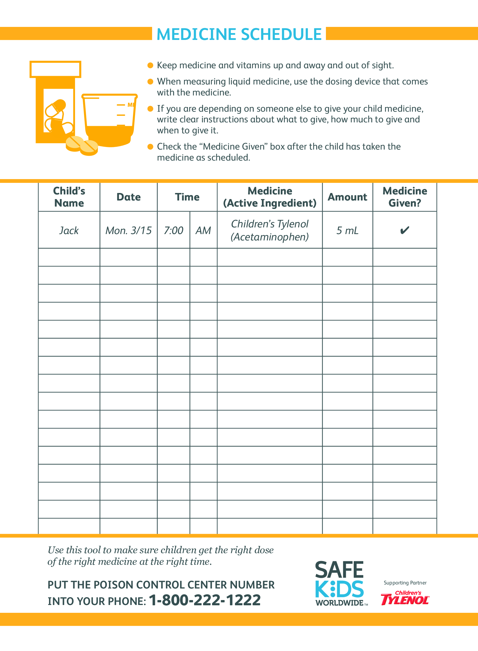 kid's medicine schedule template