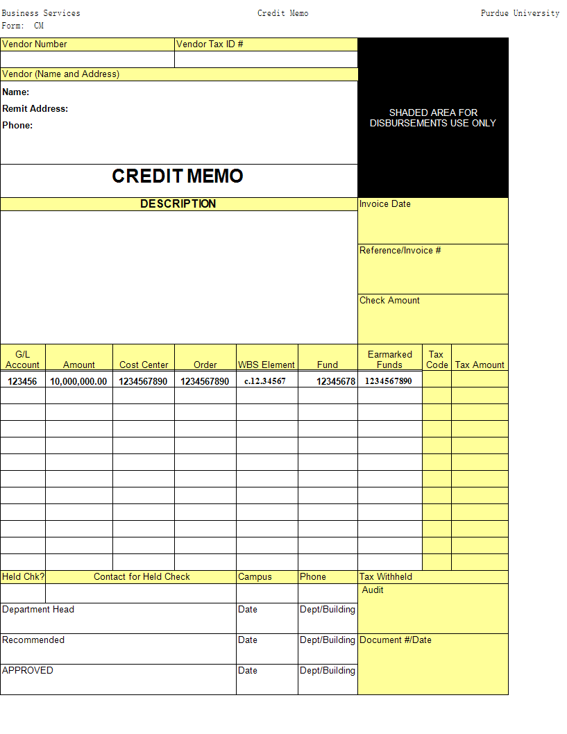 simple credit memo template template