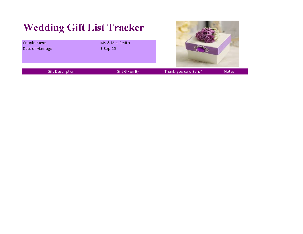 Wedding gift list tracker 模板